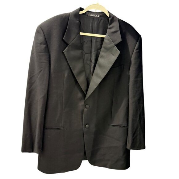 Vintage VALENTINO UOMO Men's Black Virgin Wool Tuxedo Jacket 44L - Picture 6 of 15
